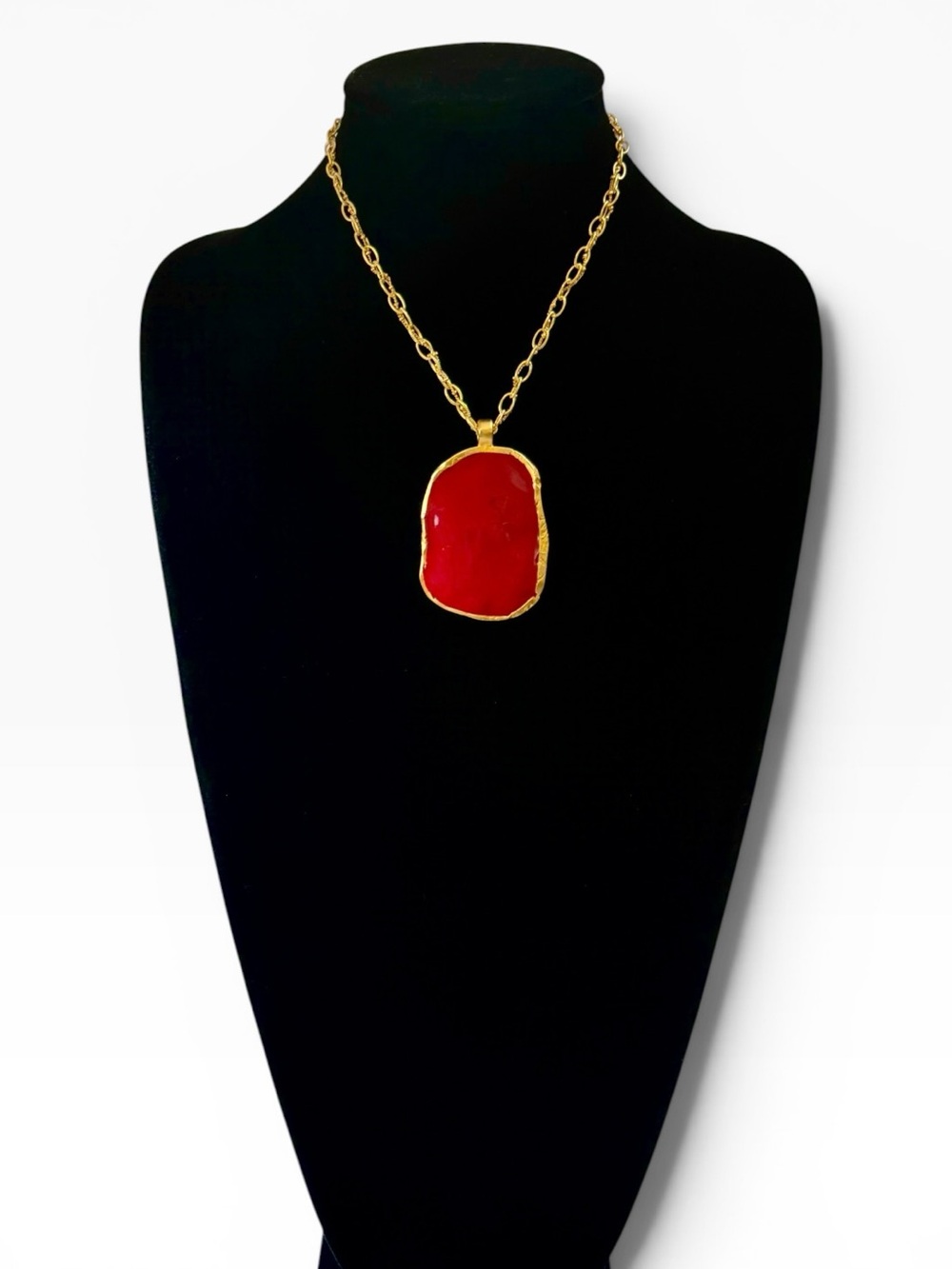 Gold Chain Necklace with Red Pendant